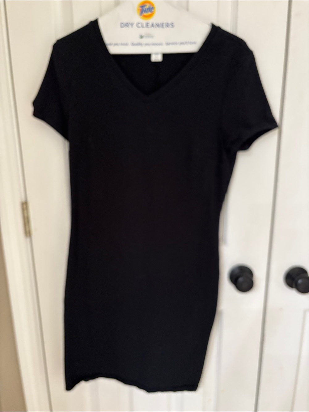 Classic Black V-Neck Short Sleeve Women's tshirt Dress